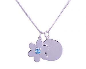 Daisy Disc Necklace - Sterling Silver with Blue Topaz