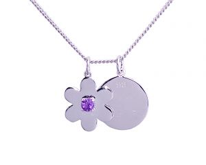 Daisy Disc Necklace - Sterling Silver with Amethyst