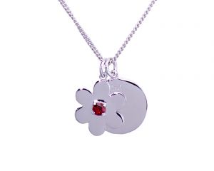 Daisy Disc Necklace - Sterling Silver with Garnet