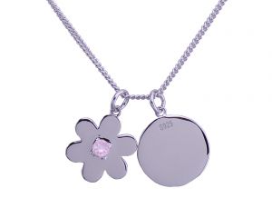 Daisy Disc Necklace - Sterling Silver with Rose Quartz