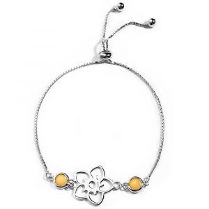 Frangipani Flower Bracelet - 2 round Yellow Marble - Sterling Silver