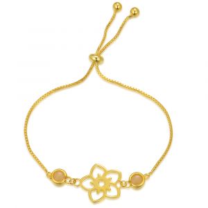 Frangipani Flower Bracelet - 2 round Yellow Marble - Yellow Gold