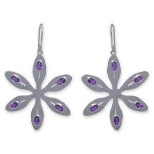 Agapanthus Flower Earrings - Purple Amethyst - Sterling Silver