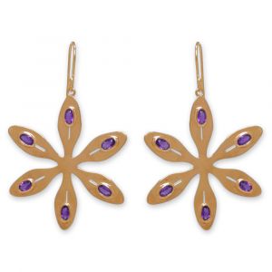 Agapanthus Flower Earrings - Purple Amethyst - Yellow Gold