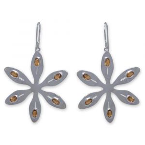 Agapanthus Flower Earrings - Orange Citrine - Sterling Silver