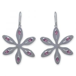 Agapanthus Flower Earrings - Rose Quartz - Sterling Silver