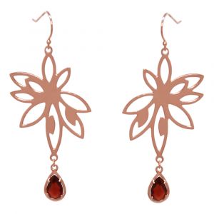 Bromelia Flower Earrings - Red Garnet - Rose Gold