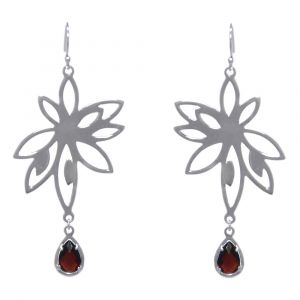 Bromelia Flower Earrings - Red Garnet - Sterling Silver