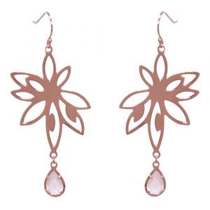 Bromelia Flower Earrings - Rose Quartz - Rose Gold