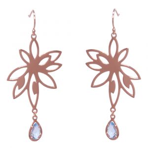 Bromelia Flower Earrings - Blue Topaz - Rose Gold