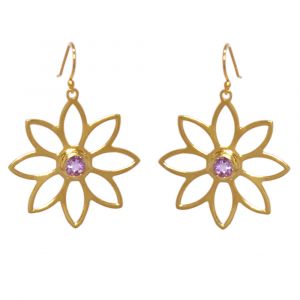Namaqua Daisy Flower Earrings - Purple Amethyst -Yellow Gold