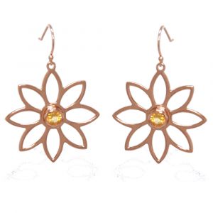Namaqua Daisy Flower Earrings - Orange Citrine - Rose Gold