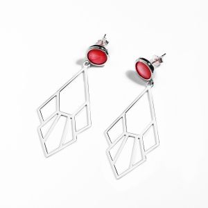 Tiger Lily Flower Earrings - Red mother of Pearl - Sterling Silver