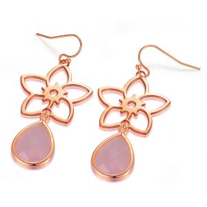 Frangipani Flower Earrings - Rose Quartz - Rose Gold