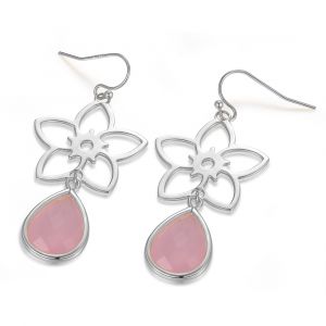Frangipani Flower Earrings - Rose Quartz - Sterling Silver
