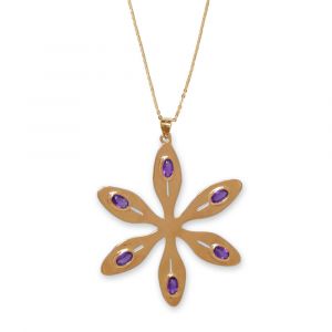 Agapanthus Flower Necklace - Purple Amethyst - Yellow Gold