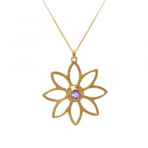 Namaqua Daisy Flower Necklace - Purple Amethyst - Yellow Gold