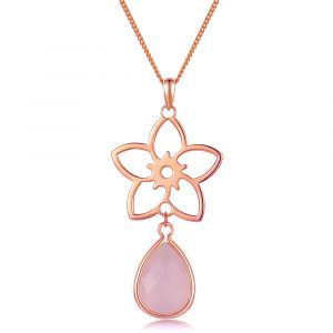 Frangipani Flower Necklace - Rose Quartz - Rose Gold