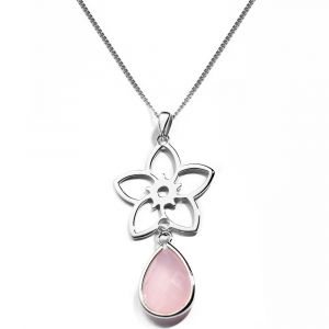 Frangipani Flower Necklace - Rose Quartz - Sterling Silver