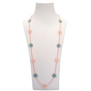 Periwinkle Flower Station Necklace - Blue Amazon - Rose Gold