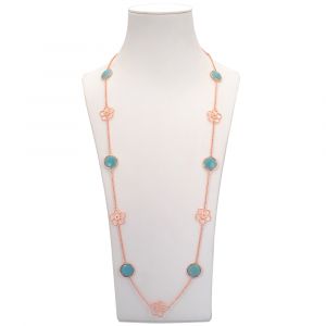 Periwinkle Flower Station Necklace - Blue Amazon - Rose Gold