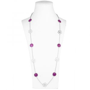 Periwinkle Flower Station Necklace - Purple Magnesite -Sterling Silver