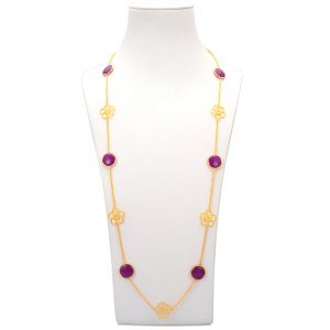 Periwinkle Flower Station Necklace - Purple Magnesite - Yellow Gold