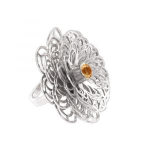 Dahlia Flower Ring - Orange Citrine - Sterling Silver