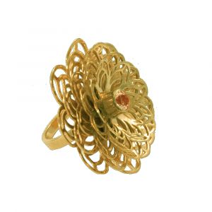 Dahlia Flower Ring - Orange Citrine - Yellow Gold