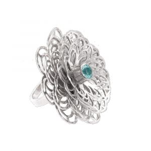 Dahlia Flower Ring - Blue Topaz - Sterling Silver