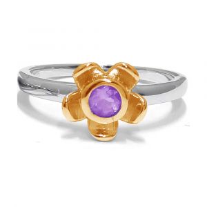 Forget Me Not Flower Ring - Purple Amethyst - Yellow Gold