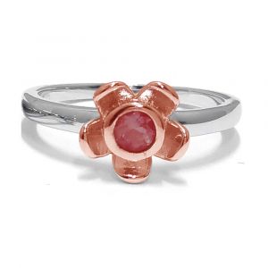 Forget Me Not Flower Ring - Red Garnet - Rose Gold