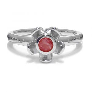 Forget Me Not Flower Ring - Red Garnet - Sterling Silver