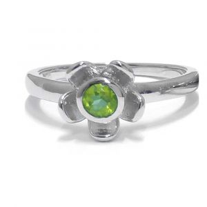 Forget Me Not Flower Ring - Green Peridot - Sterling Silver