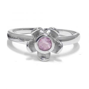 Forget Me Not Flower Ring - Rose Quarts - Sterling Silver